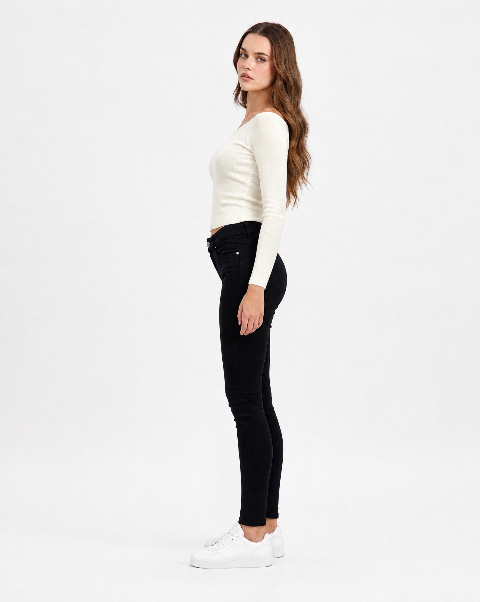 Pantaloni push-up donna 5460 neri vista laterale