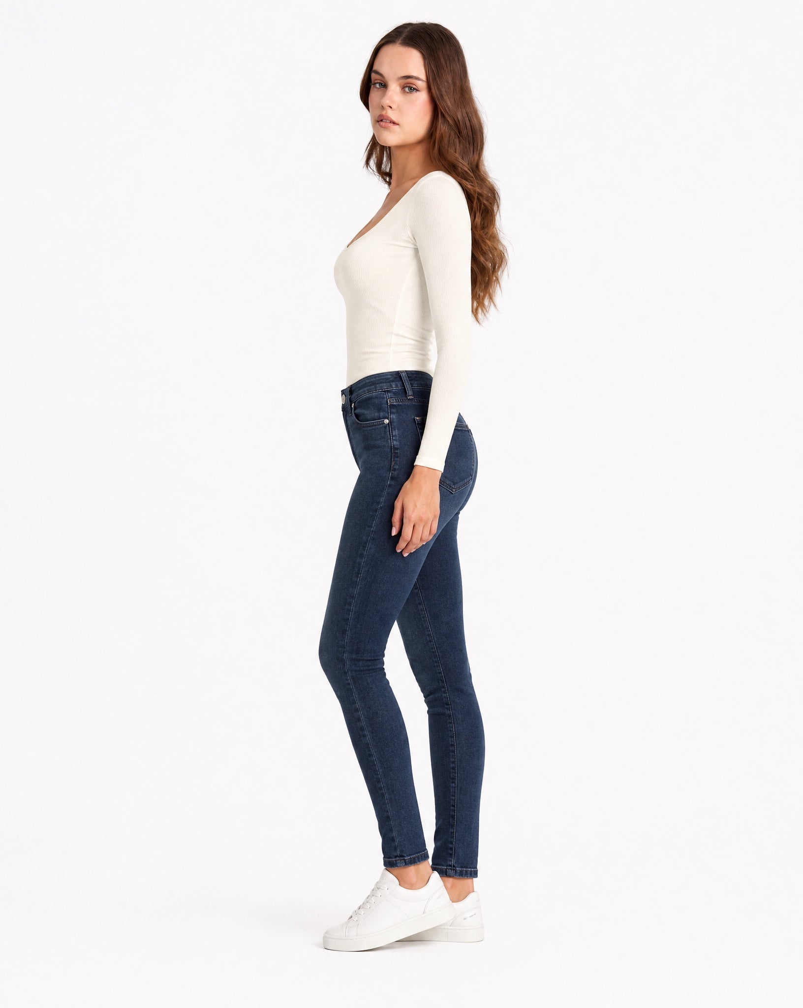 Pantaloni push-up donna 5460 blu vista laterale