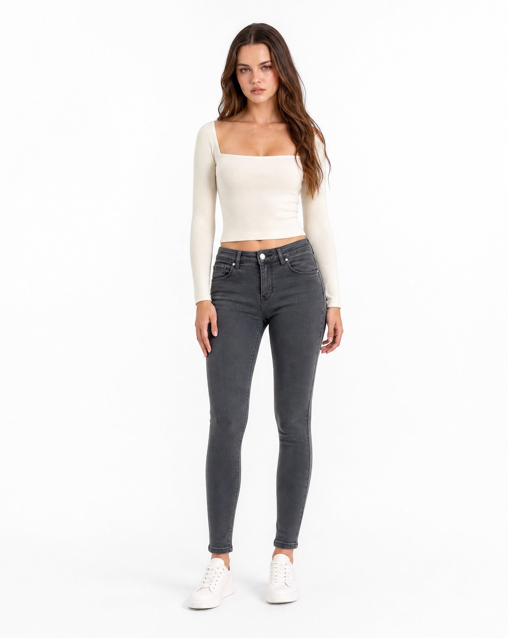 Pantaloni push-up donna 5460 grigi indossati vista frontale