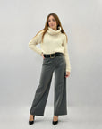 Pantaloni gamba larga con cintura in lurex