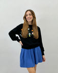 Maglione misto lana con fiori e rami ricamati