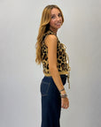 Maglia smanicata fiocchetti stampa leopardata misto lana