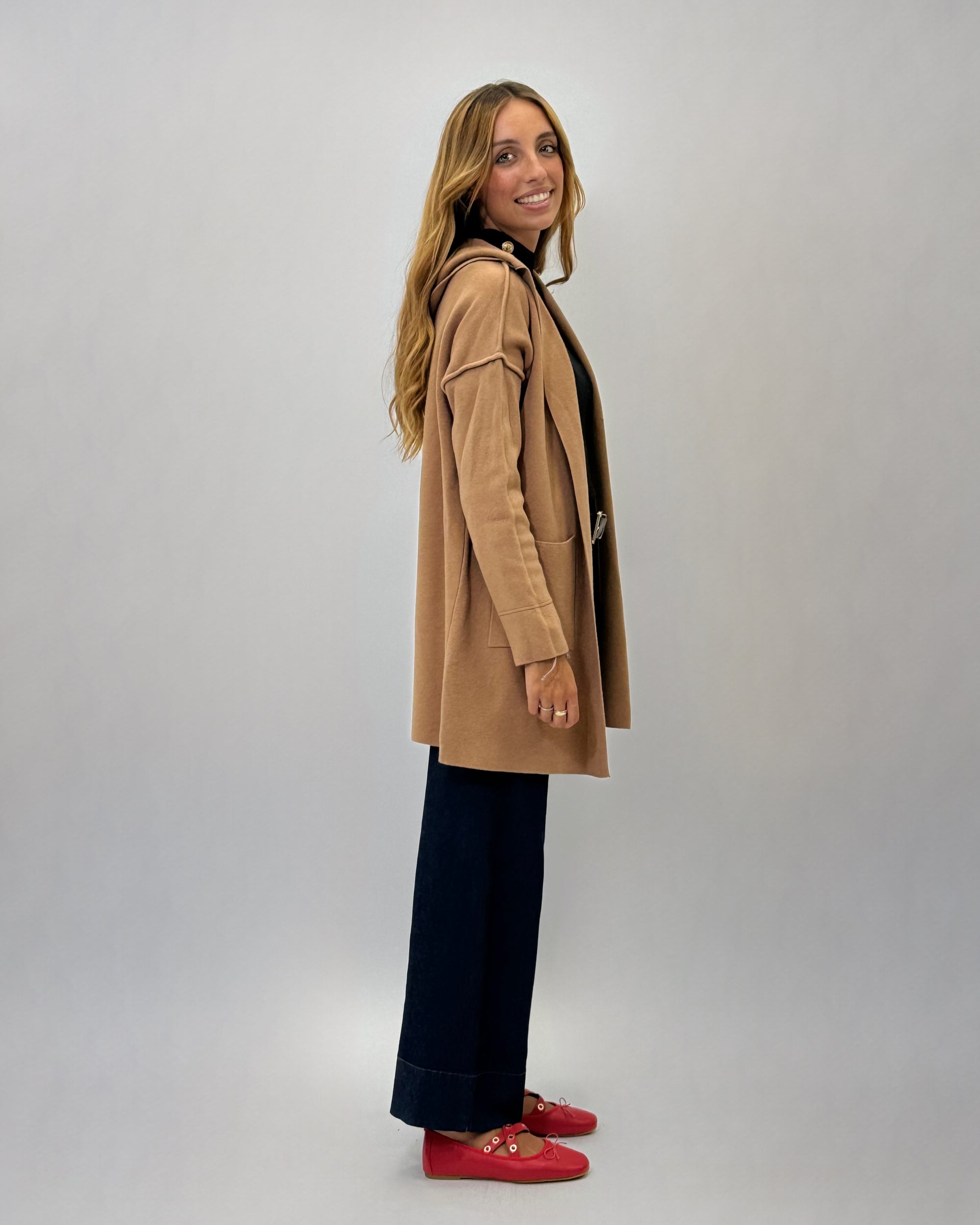 Cardigan lungo con cappuccio