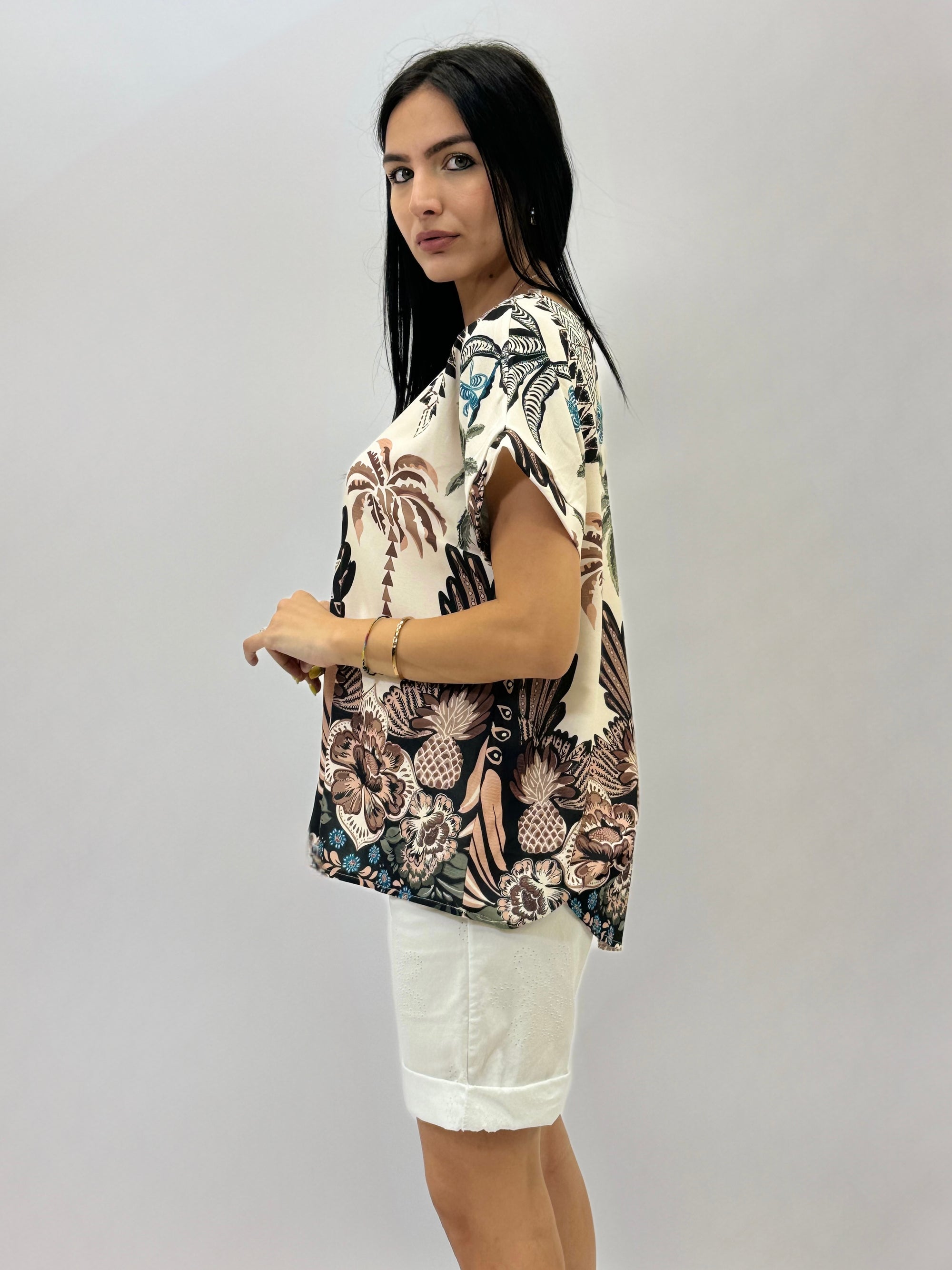Maglia comoda con fantasia palma
