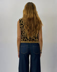 Maglia smanicata fiocchetti stampa leopardata misto lana