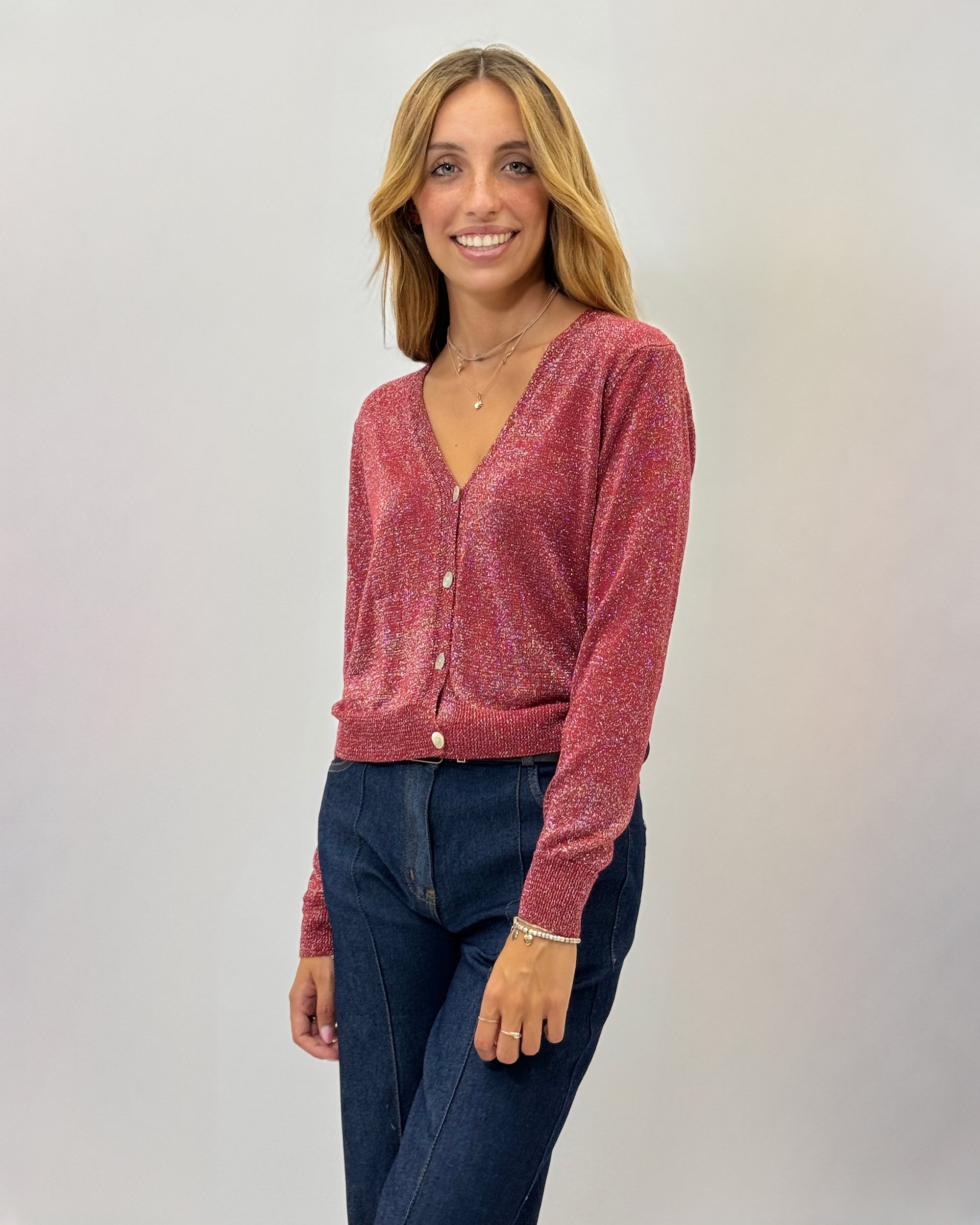 Cardigan basic con lustrini