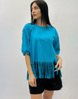 T-shirt tinta unita con frange
