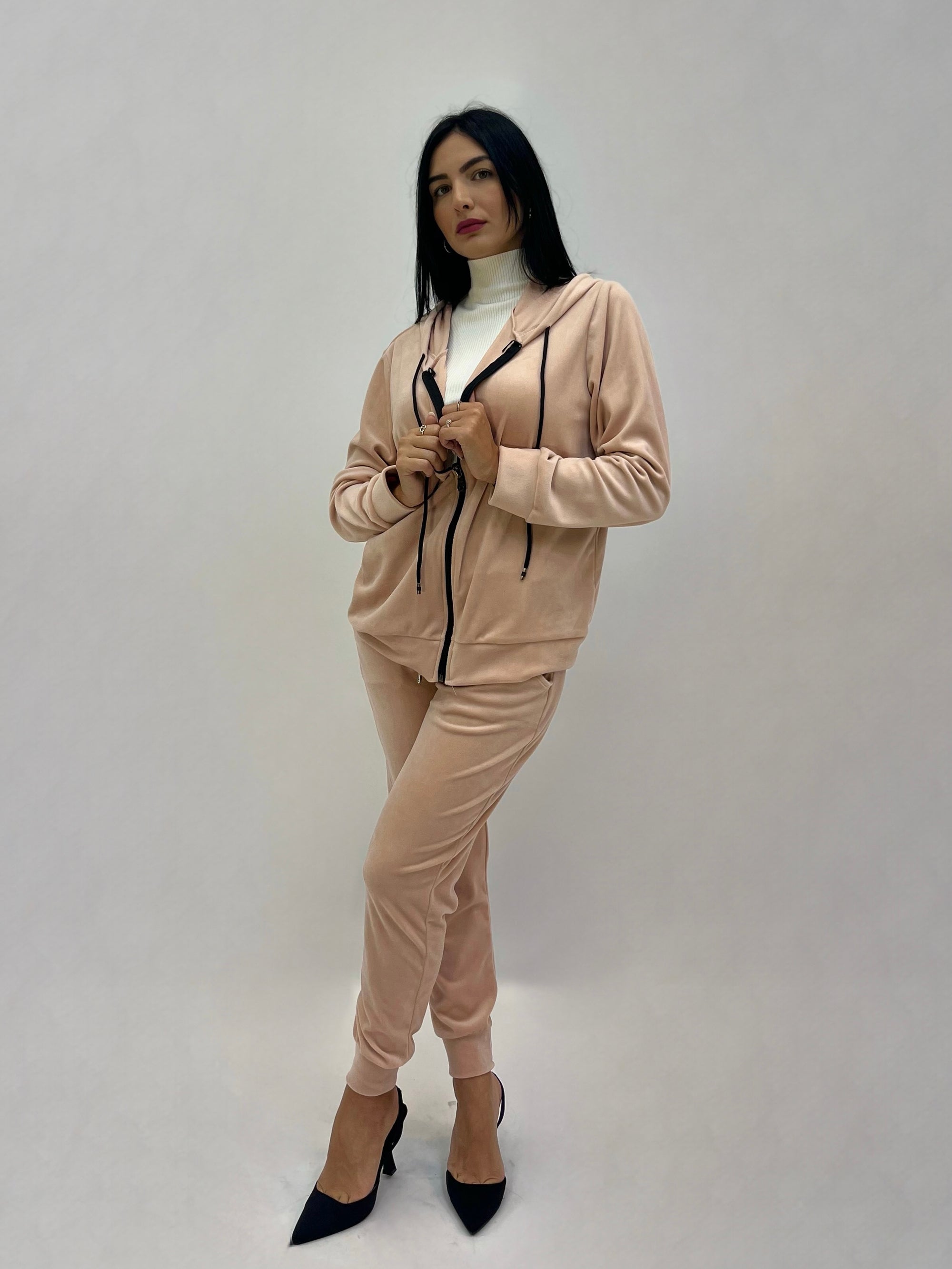 Completo in ciniglia felpa zip con pantaloni
