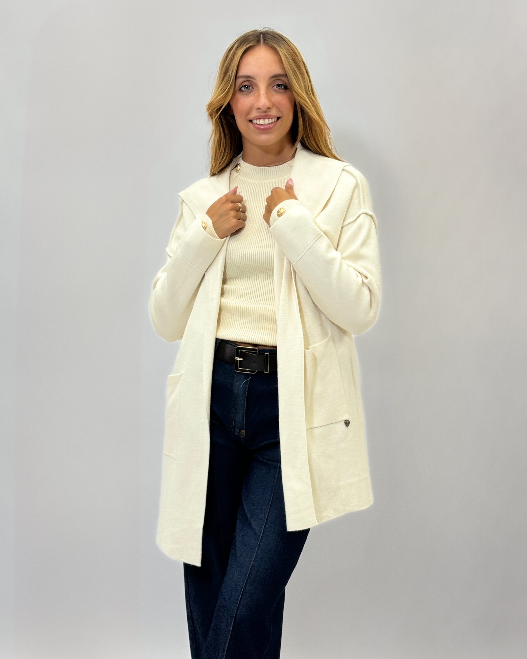 Cardigan lungo con cappuccio