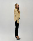 Pantaloni vita alta in pile con cintura
