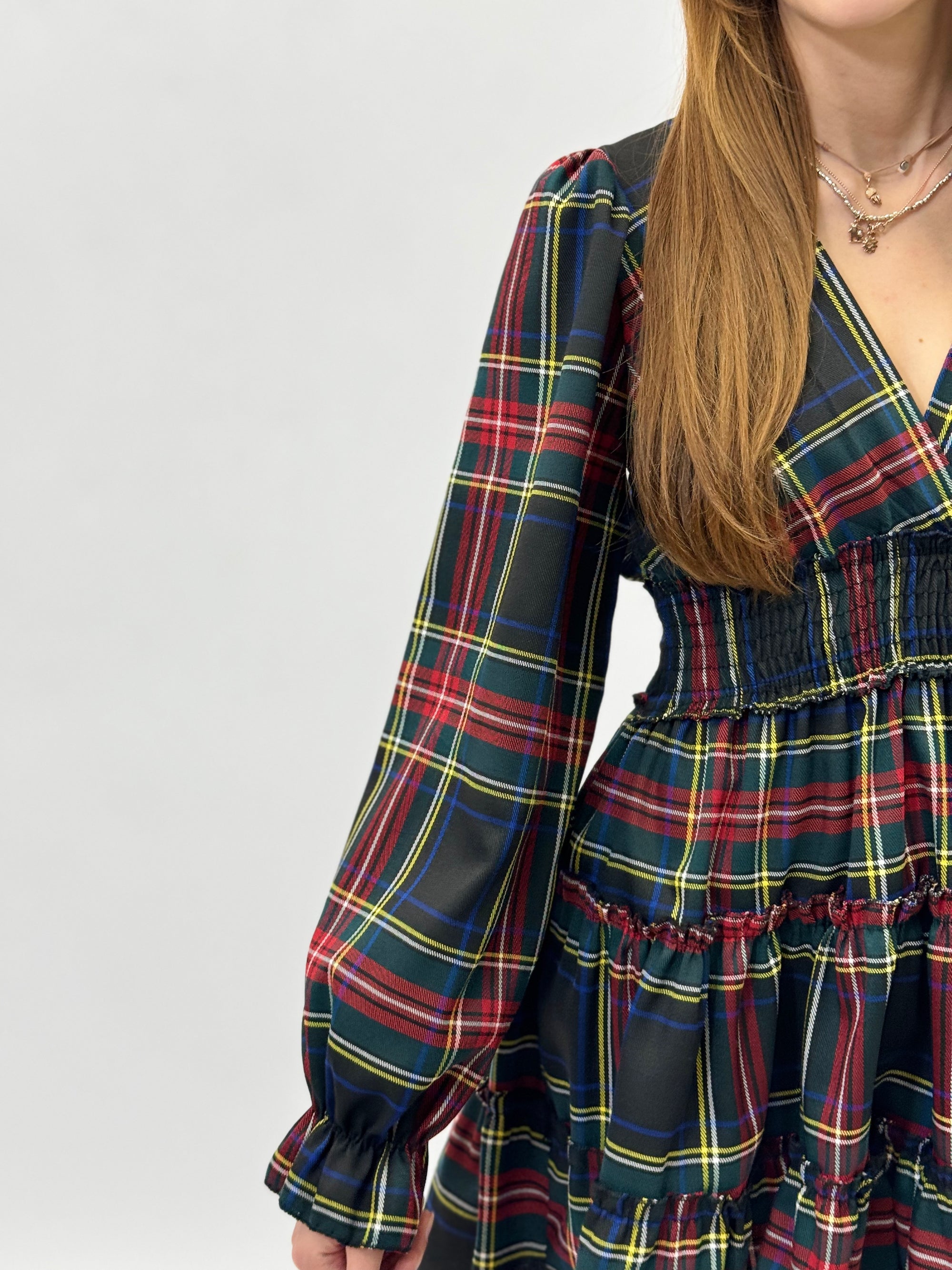 Abito tartan con maniche palloncino