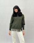 Maglione ampio dolcevita con frange