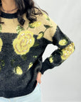 Maglione misto lana con stampa rose
