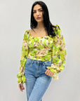 Maglia crop maniche lunghe con stampa floreale