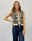 Maglia smanicata fiocchetti stampa leopardata misto lana