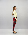 Pantaloni a sigaretta tartan con cintura