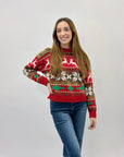 Maglione natalizio con renne e fiocchi di neve