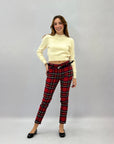Pantaloni a sigaretta tartan con cintura