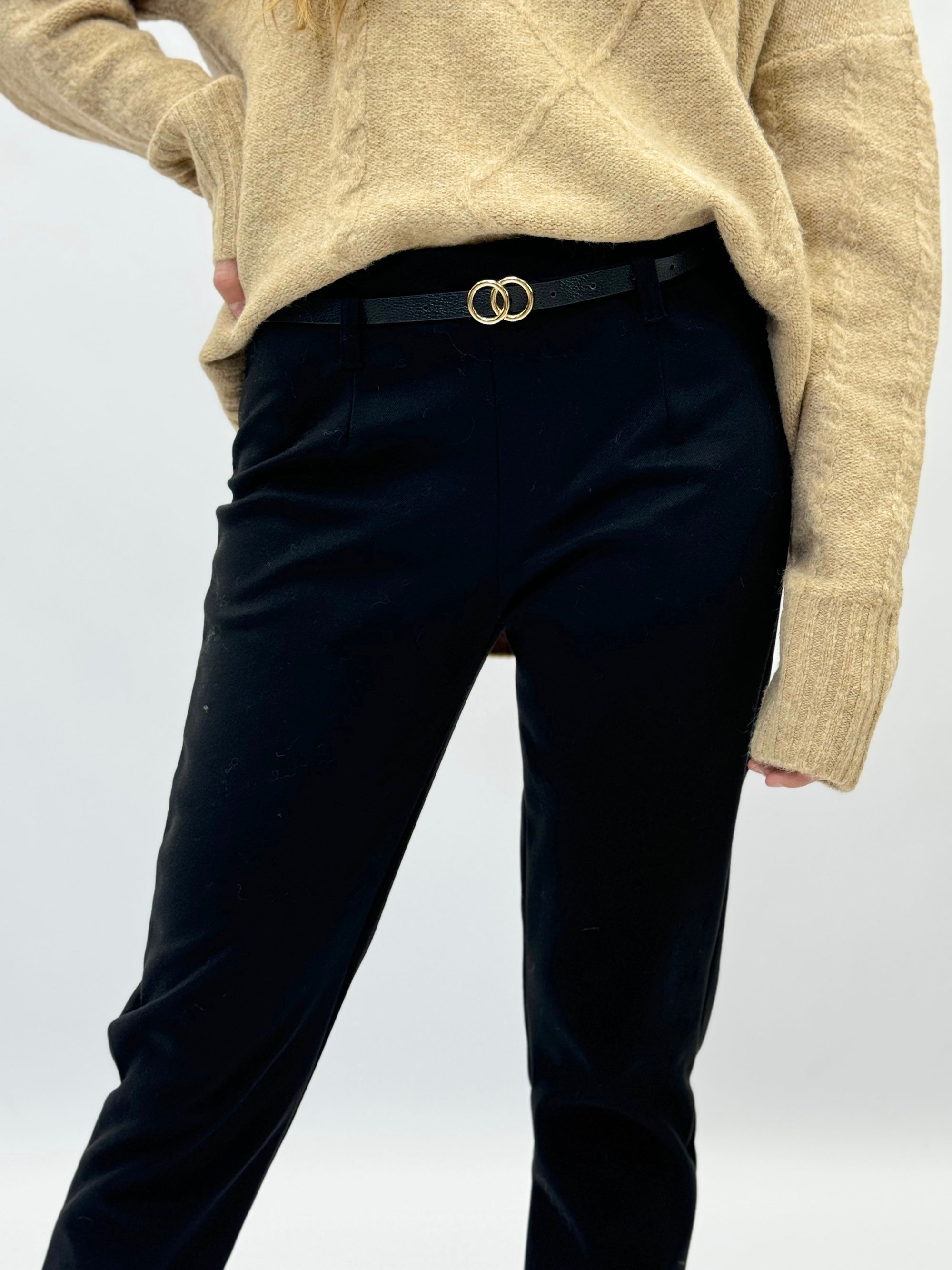 Pantaloni vita alta in pile con cintura