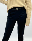 Pantaloni vita alta in pile con cintura
