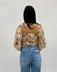 Maglia crop maniche lunghe con stampa floreale
