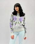 Maglione misto lana con stampa rose