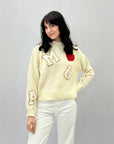Maglione misto lana con stampe lettere e cuore