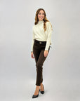 Pantaloni vita alta in pile con cintura