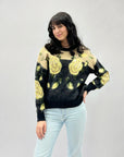 Maglione misto lana con stampa rose