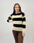 Maglione girocollo a righe effetto peluche