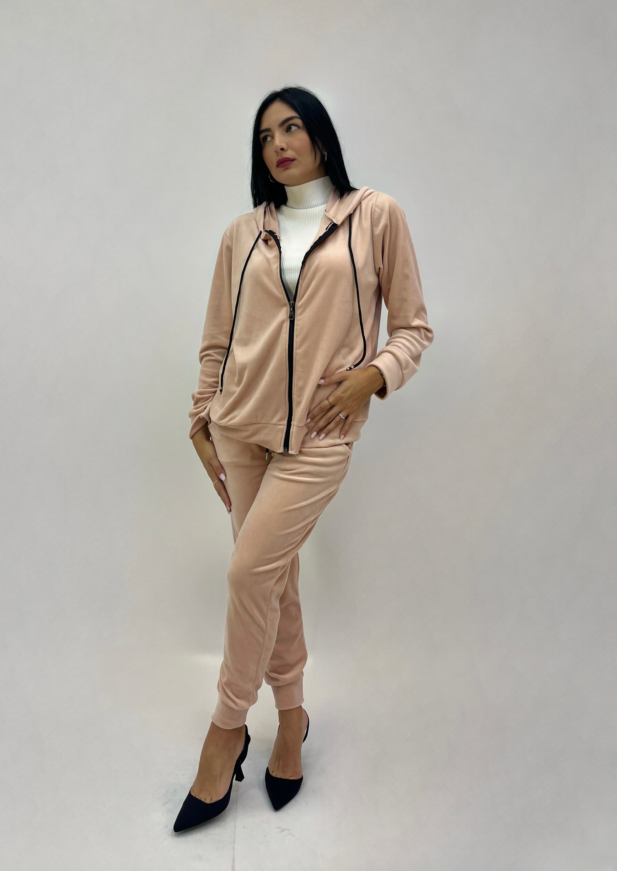 Completo in ciniglia felpa zip con pantaloni