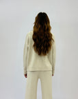 Pullover lupetto con tasche frontali misto lana