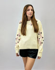 Maglione misto lana con fiori ricamati