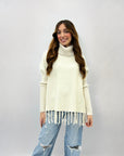 Maglione dolcevita comodo con frange