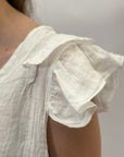 T-shirt in lino con manica a sbuffo