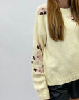 Maglione misto lana con fiori ricamati