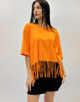 T-shirt tinta unita con frange