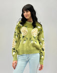 Maglione misto lana con stampa rose