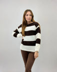 Maglione girocollo a righe effetto peluche