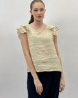 T-shirt in lino con manica a sbuffo