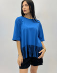T-shirt tinta unita con frange