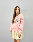 Maglione misto lana con fiori e rami ricamati