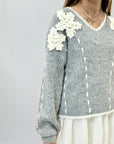 Maglione misto lana con fiori ricamati