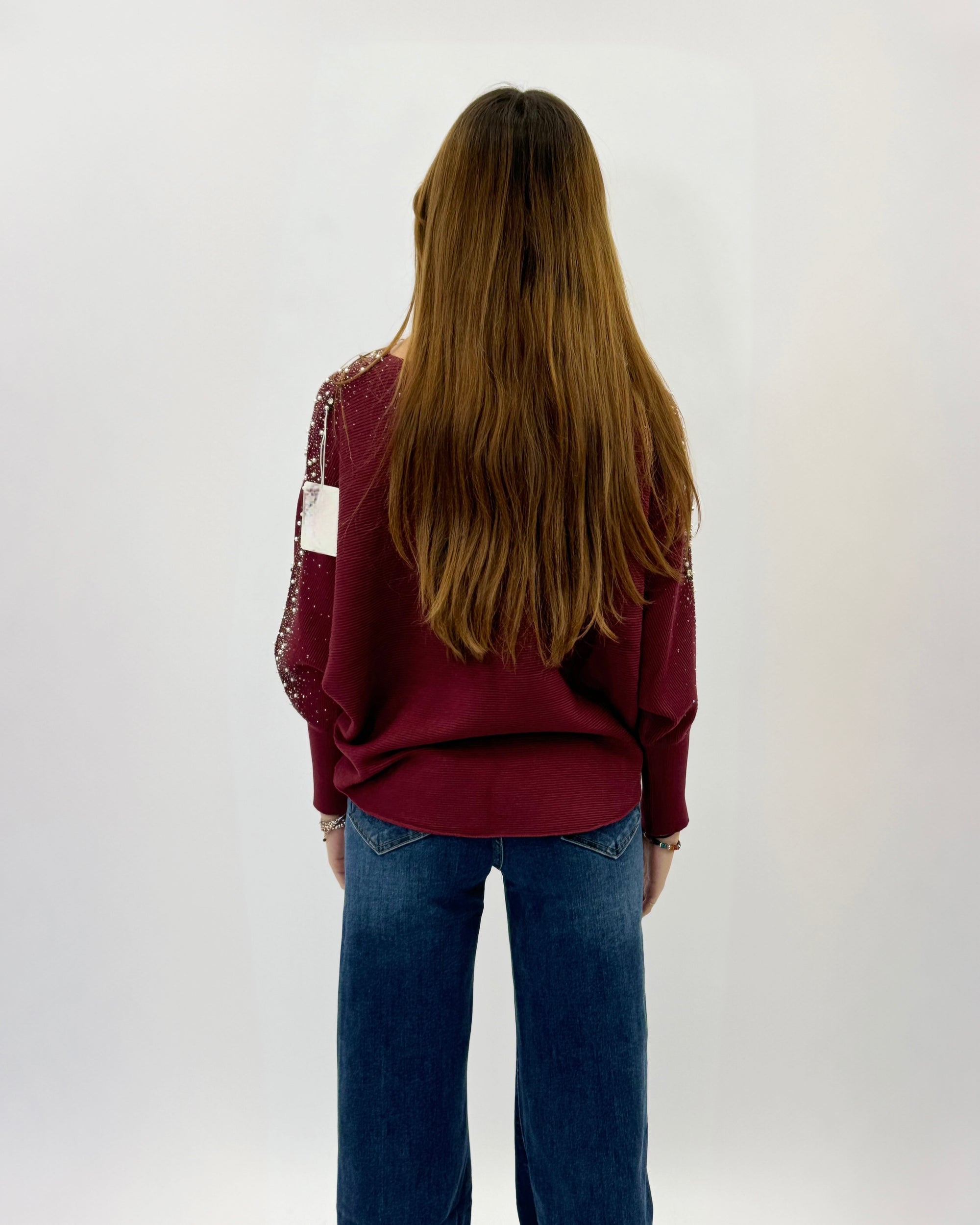 Maglione ampio con perle e strass