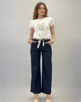 Pantaloni gamba larga con cintura in stoffa