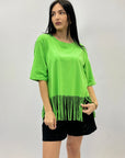 T-shirt tinta unita con frange