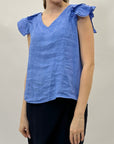 T-shirt in lino con manica a sbuffo