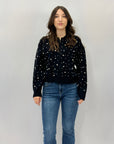 Maglia con zip dettaglio perle