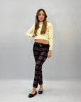 Pantaloni a sigaretta tartan con cintura