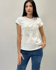 T-shirt in cotone con farfalla ricamata gioielli